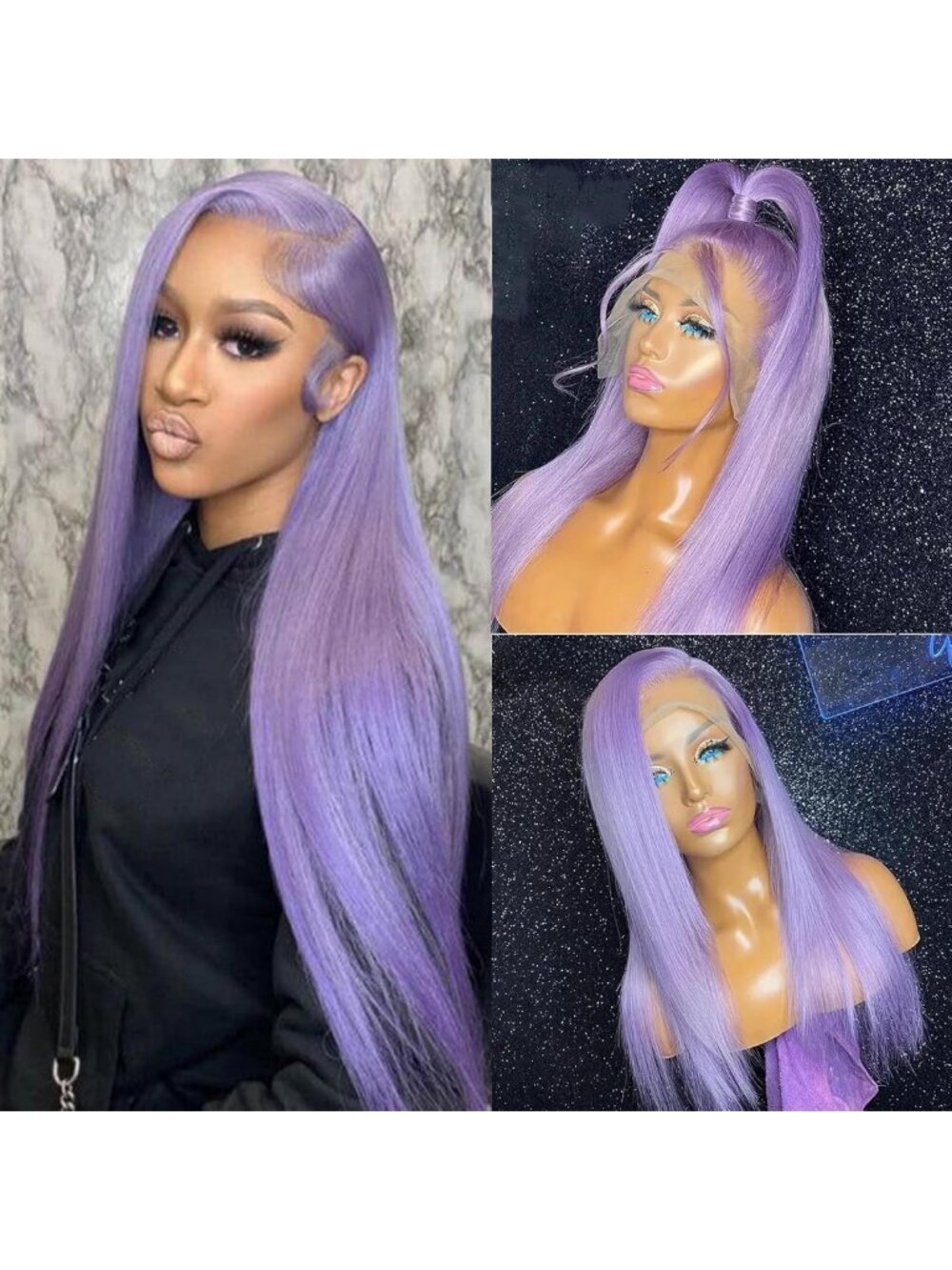 32 Inch Purple Lace Front Human Hair Wig for Black Women - Stylish & Versatile